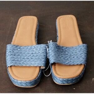 Universal Thread Womens Blue Woven Slide Platform Sandals Slip On Shoes